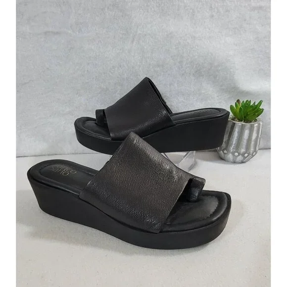 Franco Sarto Womens Black Cessa Wedge Sandals Slide Leather Upper Size 9.5M - Picture 3 of 10